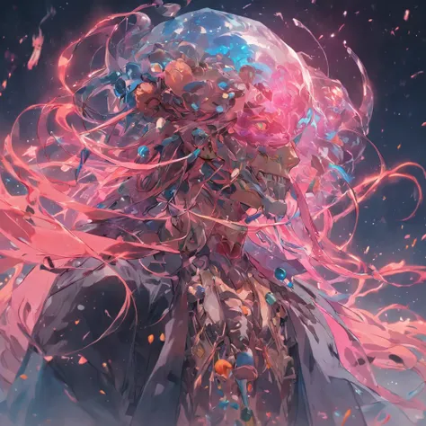 A spirit man half-turned into a jellyfish, Unreal Engine 5, Cinematic, Color grading, Portrait photography, Ultra-wide angle, Depth of field, Hyper-detailed, beautifully color-coded, insanely details, Intricate details, beautifully color-graded, illusory e...