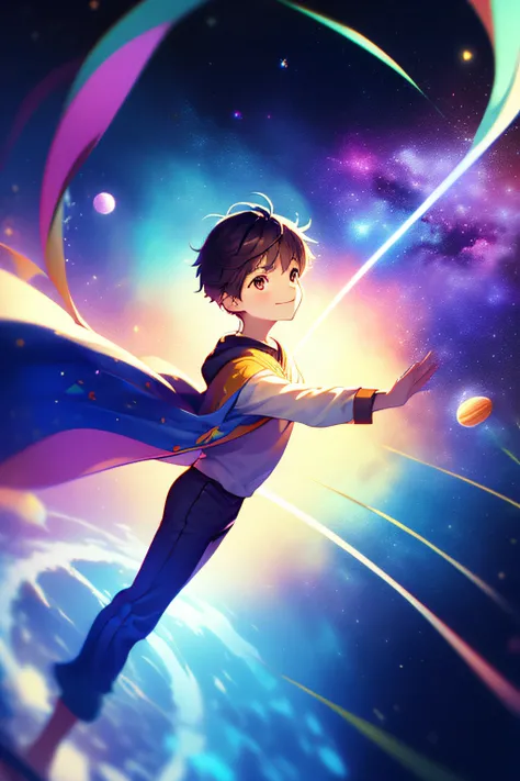 ridiculous resolution, high resolution, (masterpiece:1.4), super detailed, 1boy, seen from above, space, floating, --v 6