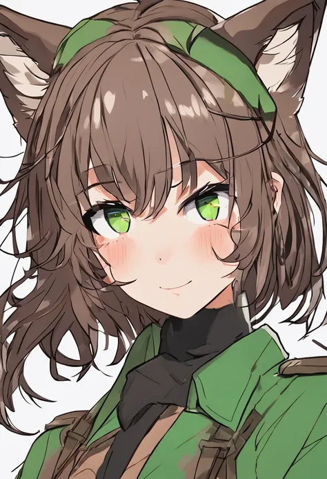 Cat ears, female, green eyes, brown hair, capable, tall, wearing a nikkawa knife, beautiful two-dimensional