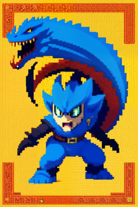 鸟山明风格，Flat pixel games《dragon quest》，Game monster design，（Western Dragon：1.4），Full body like，16-bit pixels