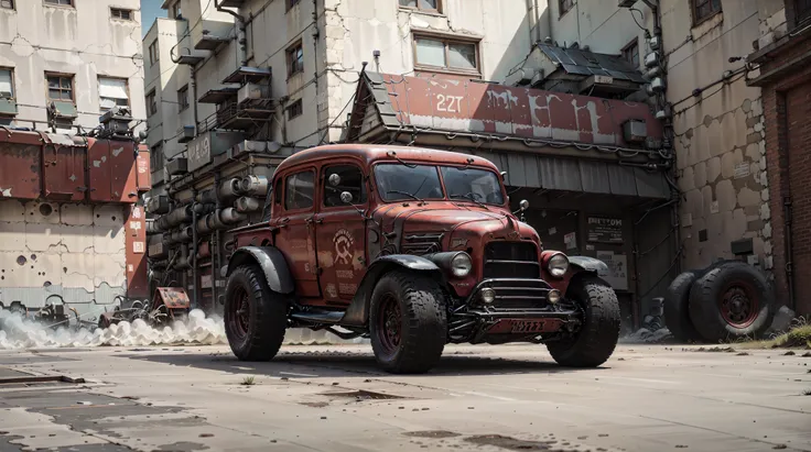 there is a old red truck parked in front of a building, restomod, ford model t, classic cars, 1929, 1 9 2 9, black steel with red trim, classic car, 2 0 1 2, 2012, red car, vintage cars, desktop background, vehicle photography, vintage car, three-quarter b...