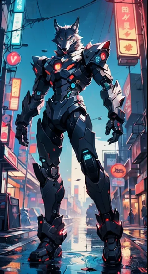 (((A mechanical wolf,cyborg wolf,cyborg-wolf,animal,wolf robot))),no human,detailed wolf,

(dynamic pose:1.0),solo focus,(centered,scale to fit dimensions,Rule of thirds),

cyberpunk city by the ocean at night, with bright neon signs and dark stormy clouds...