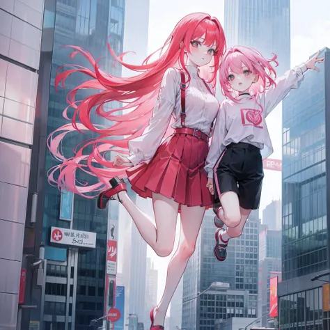 Pink-haired mom and red-haired daughter jumped from the top of a skyscraper