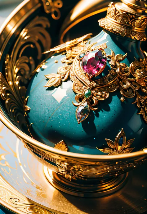 ​masterpiece、top-quality、top-quality、(Close up photo of glittering gorgeous jewels in artistic vessel)、ighly detailed、colourfull、highestdetailed