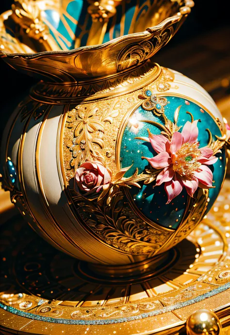 ​masterpiece、top-quality、top-quality、(Close up photo of glittering gorgeous jewels in artistic vessel)、ighly detailed、colourfull、highestdetailed