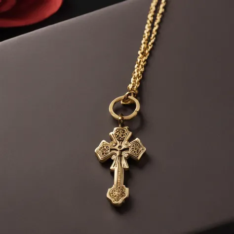 a gold key pendant with a cross on it, a sketch inspired by Kanō Hōgai, pixabay, sōsaku hanga, anime key, mochiduki key, the key of life, golden key, kyoto animation key, the key of the nile, ankh symbol around the neck, key is on the center, map key