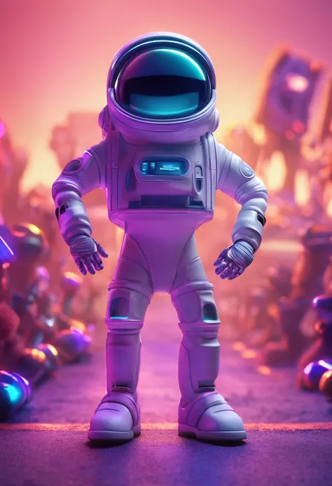 Personagem da pixar, extraterreste astronauta fofinho e magrinho roxo e brilhante, sorridente e ascenando hi-five, Pose swag hip hop, graphic designer, 3d Blender, Cinema 4d,