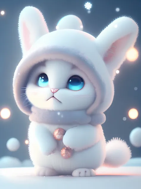 a cute little cat+Snow-white furry，Big bright eyes，A sweet smile，A sweet smile，Open-mouthed！！！，Dress up as a fashion model，Stylish suit with blue crystal texture，Hats and handbags，Snow white fluffy，Big bright eyes，Big bright eyes，to stand，Fluffy tail，Winte...