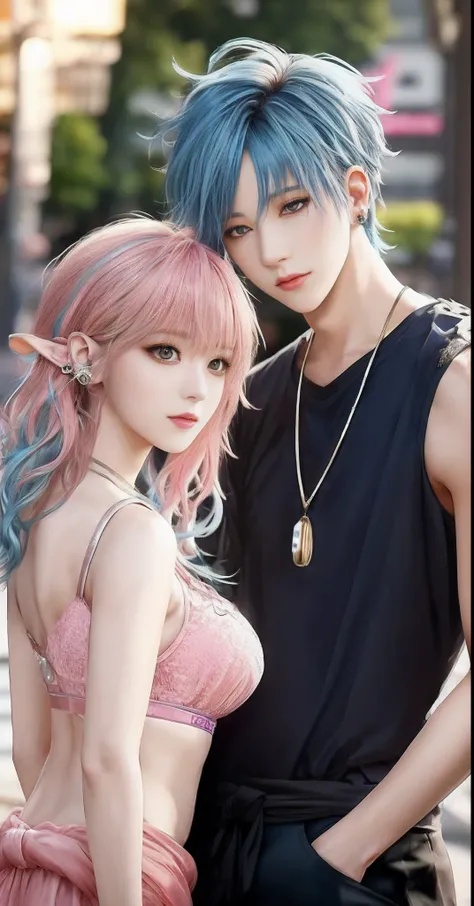 Male and female couples, Idol Photos, Photos of actors, Professional Photos, extra detailed face, detailed punk hair, very detailed character, inspired by Sim Sa-jeong, single realistic face, Cai Xukuns, detailed realistic faces, highly detailed realistic ...