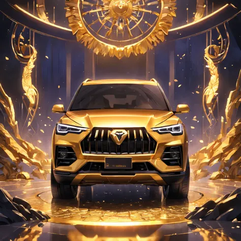 Gold SUV car - front car and parts，Vivid colors，tmasterpiece，Best quality at best，Super detailed CG，super rich detail，simple backgound