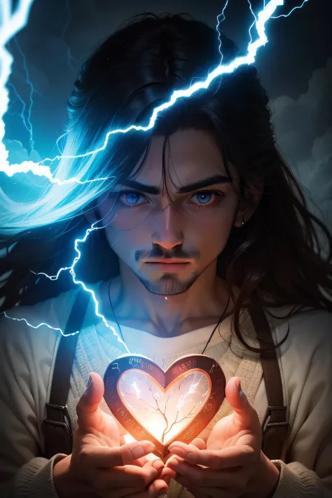 God IN THE CLOUDS WITH BRABCAS CLOTHES A VERY STRONG LIGHT IN THE BACKGROUND looking at the heart 
A metaphorical representation of God looking into the human interior, em contraste com a maneira como os homens veem. The image may show a human heart being ...