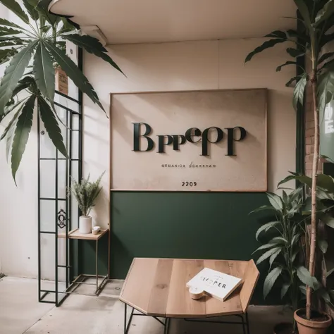 VESPER store sign, cannabis logo, brand photography, elegant, gorgeous relaxing space, near future, unique Korean fashion, skateboarding, unique men and women (22 years old), high image quality, High quality, realistic sticks, best scene, 16K