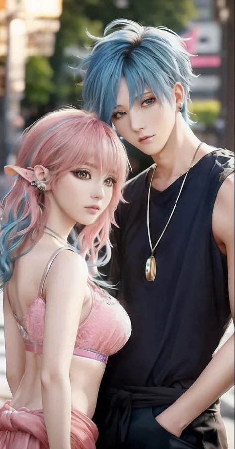 Male and female couples, Idol Photos, Photos of actors, Professional Photos, extra detailed face, detailed punk hair, very detailed character, inspired by Sim Sa-jeong, single realistic face, Cai Xukuns, detailed realistic faces, highly detailed realistic ...