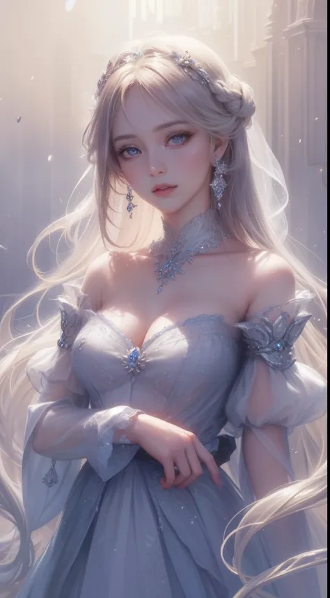 tmasterpiece，Highest high resolution，Bust of a beautiful noble maiden，Delicate braided hair，Coiled hair，Shining clear eyes，The hair is covered with beautiful and delicate floral craftsmanship, crystal、Diamond jewelry filigree，Ultra-detailed details，upscale...