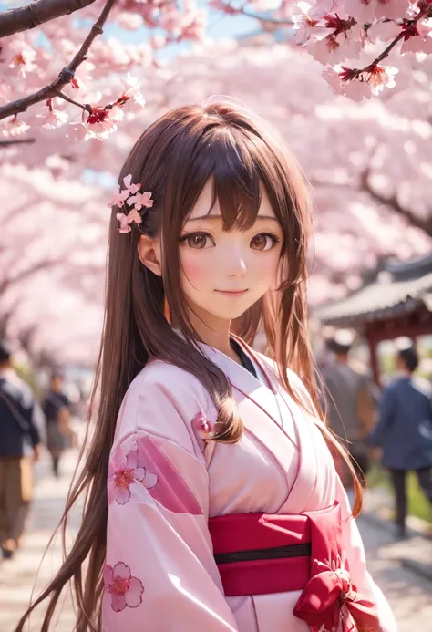 (Masterpiece, Daylight portrait:1.3), (A charming image of a Japanese teenager under cherry blossoms:1.2), (Sony A6400 camera, Known for its fast autofocus and detail preservation:1.2), (Paired with Sony E 50mm f/1.8 OSS lenses，Captures clear and detailed ...