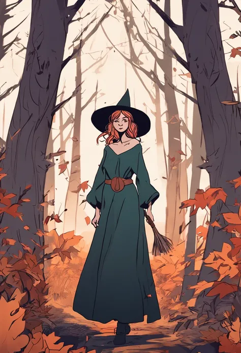 Young witch in the forest，Image-oriented，Anime style