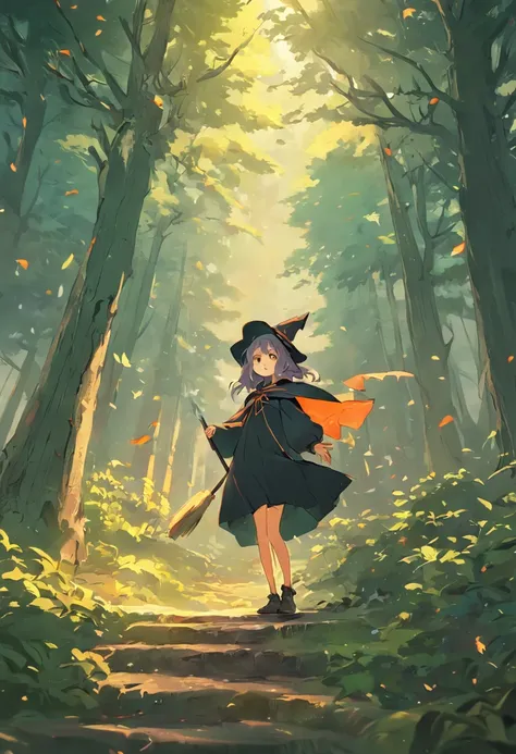 Young witch in the forest，Image-oriented，Anime style