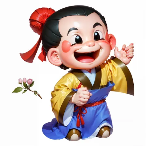 tmasterpiece,high qulity,1 Cartoon ancient little boy,Hanfu,ssmile,adolable,Cartoon anime style,4K,Ray traching