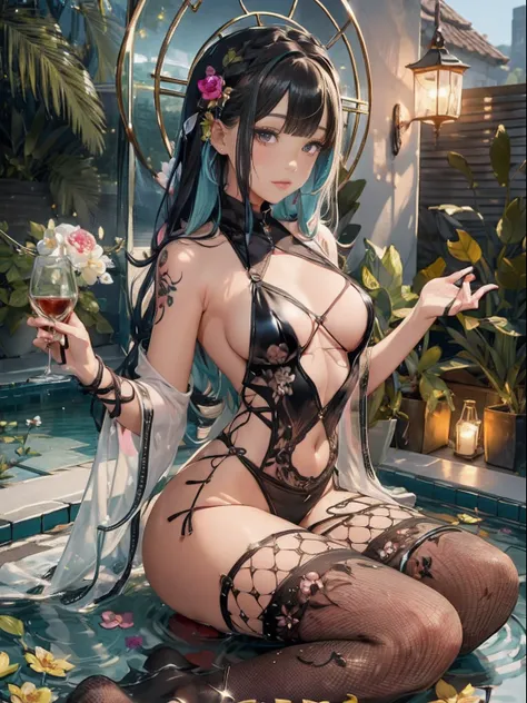 (Masterpiece, Top Quality, Best Quality, Official Art, Beautiful and Aesthetic: 1.2), (1 Flower), Upper Body, Extremely Detailed, (Fractal Art: 1.3), Colorful, Most Detailed,"Best Quality", "Masterpiece,Sakimichan style art,slight smile,, legs open, view o...