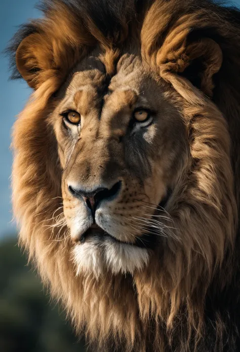 RAW photo, a close up portrait of a majestic lion roaring, back ground is the african jungle, the lion looks dominant and assertive