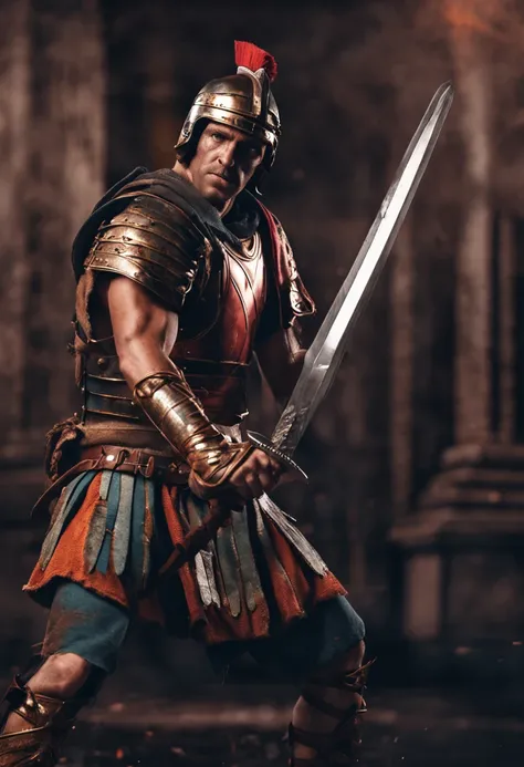 roman warrior, fighting stance, epic, sword in hand