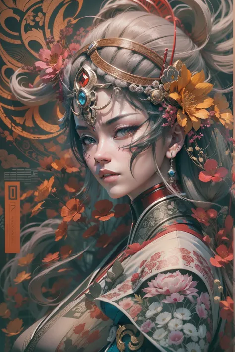 Beautiful samurai, Wire cybernetics implants, Adrian Gainey Esso Andrews style Jenny Savile, The surrealist dark art of James Jean Gaoto Yamamoto and Bri Sienkiewicz, trending on artstationh, Sharp focus, studio photo, Intricate details, Highly detailed, b...