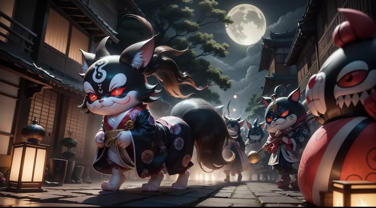 A hundred yokai parade at night, Hyakki Yako, veritable pandemonium, scandalous scene, masterpiece, super detail, best quality