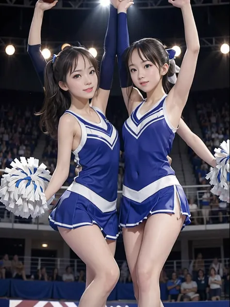 Beautiful cheerleaders are dancing on stage