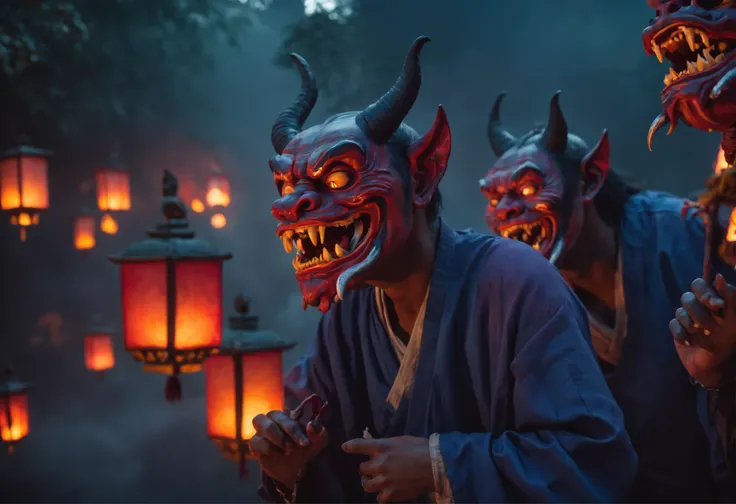 "A mesmerizing and haunting portrayal of the Night Parade of One Hundred Demons – a masterpiece with impeccable quality, depicting a mystical and ethereal atmosphere. Capture the essence of the parade with intricate details, immersive lighting and shadows,...