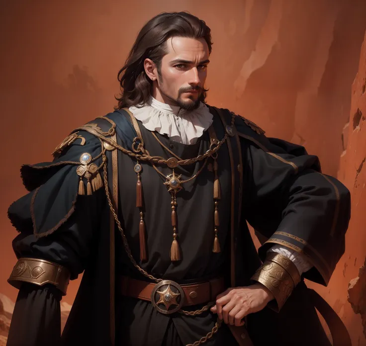 Francisco de Almeida, navigator, governor, captain, no hair, no hat, 16th century, renaissance, age of exploration, age of 30, young, with brown hair, very short beard, man, Portuguese, the greatest of all the times, great, the god of Mars, hero, ill-fated...