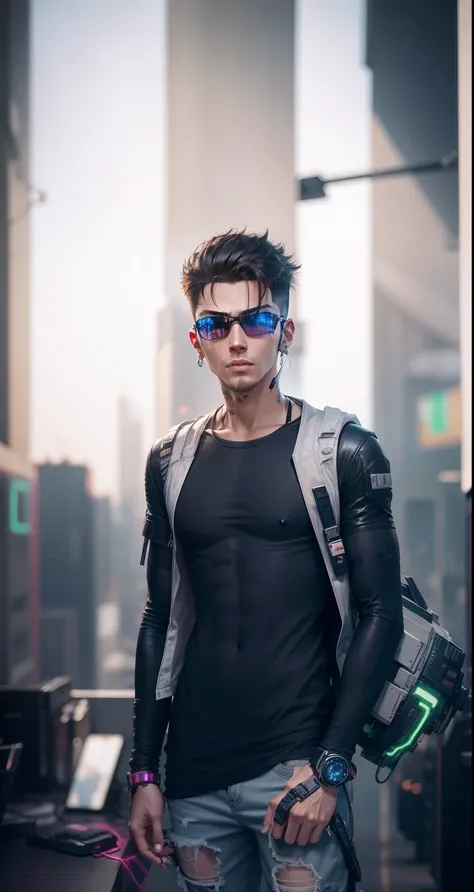 Change background cyberpunk handsome boy, real face, 8k ultra realistic,