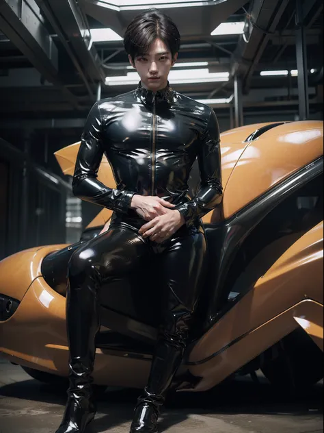 hwang hyun-chen shiny latex suit young korean male full body photo trapped in a quagmire tight latex suit