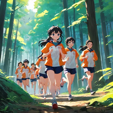 University orienteering team More than a dozen team members running in the forest The title is the promotional video of the orienteering team of Guilin University of Electronic Technology