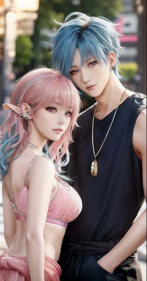 Male and female couples, Idol Photos, Photos of actors, Professional Photos, extra detailed face, detailed punk hair, very detailed character, inspired by Sim Sa-jeong, single realistic face, Cai Xukuns, detailed realistic faces, highly detailed realistic ...