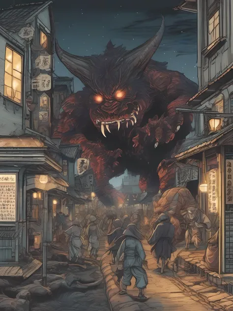 An illustration of strange beings such as demons and monsters moving in groups.

Time of day: night
Location: Japanese town
Person: Strange beings such as demons and monsters
Characteristics of the presence of anomalies:
have a different appearance and abi...