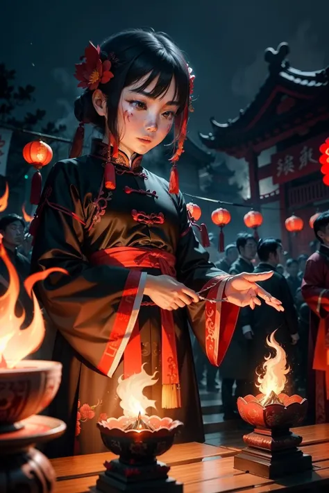 Chinese Ghost Festival，Middle Metaverse，The mysterious aura of ghosts，sacrifice，the night，Fire