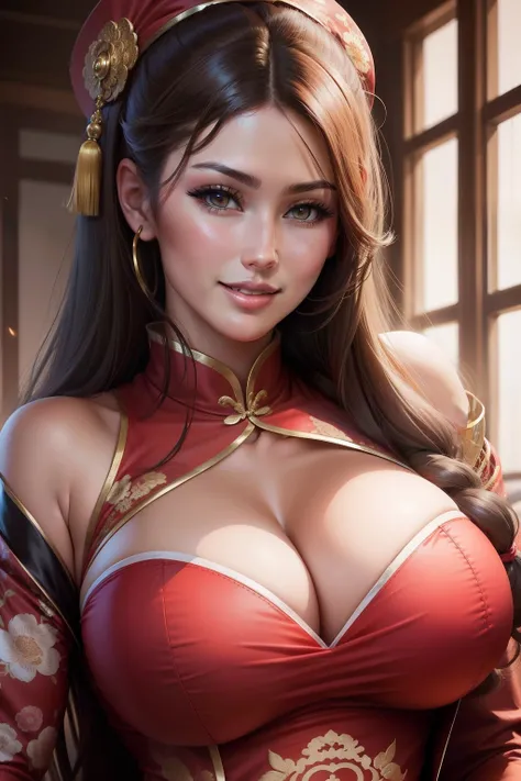 lucy pinder, portrait, chinese outfit, smiling, sexy.