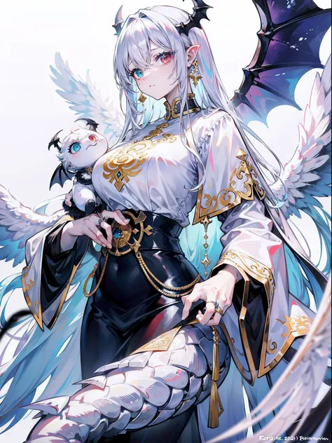 Monster angels that look sacred，His eyes are waiting for heterochromia，His whole body consists of a huge one-eyed eye，and a metal ring around one eye，The ring is crawling with the eyeball，The dragon has many wings on the white holy angel