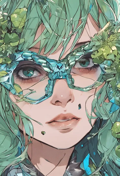 wearing armor、chameleon、Blue and green tones、Lunette de soleil、