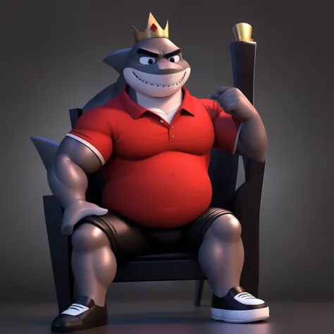 Masterpiece, render 3d, beautifull lighting, (chibi style) Imagine Mr. Shark, the stocky and strong humanoid shark from the movie "The Bad Guys". He has a fat and chubby build, with a body similar to that of a shark, but with humanoid features. Its skin is...