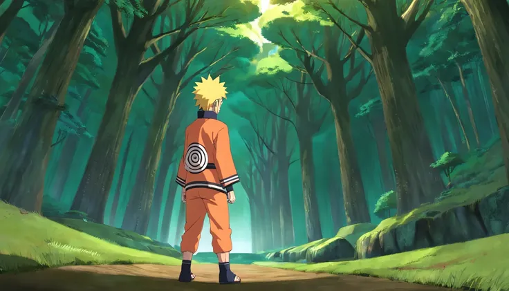 Naruto Uzumaki Training With Kurama The Nine Tailed Fox In Deep Green Forest Of Ancient Ruins