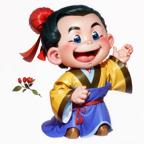 tmasterpiece,high qulity,1 Cartoon ancient little boy,Hanfu,ssmile,adolable,Cartoon anime style,4K,Ray traching