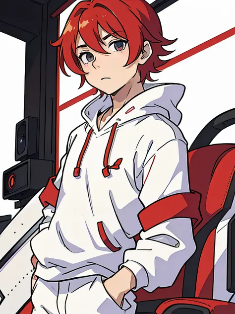 anime boy with red haire and white clothes gamer