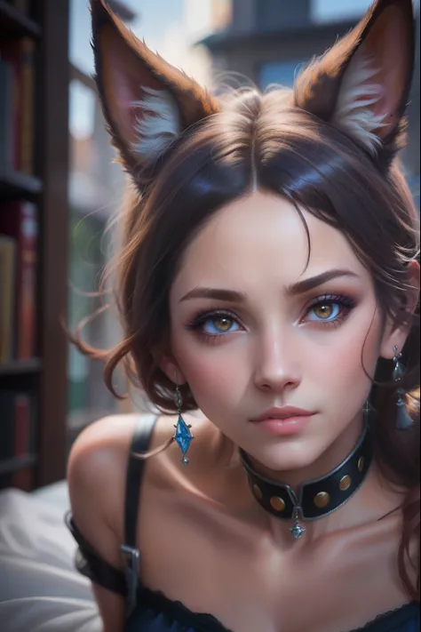 Hay una mujer con una oreja de gato y un estrangulador, Arte digital 4K altamente detallado, realistic artistic style, muy hermosa linda catgirl, Arte digital realista 4K, Obras de arte al estilo de Guweiz, realistic anime artstyle, Artgerm.