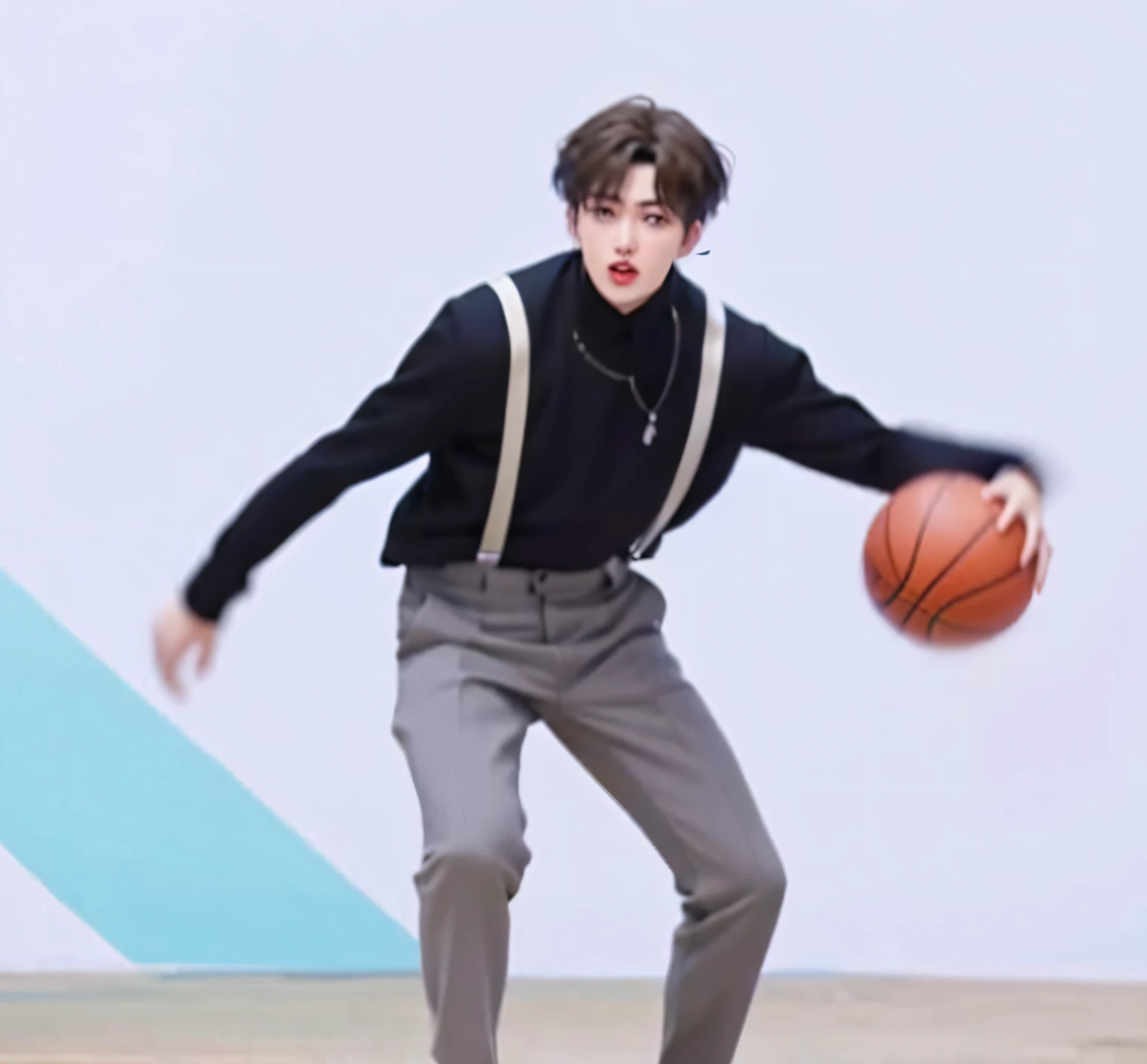 Allard man playing basketball in a suspender and suspender, Cai Xukun, he is dancing, drools, trending dribble, park jimin, he is floundering, dribbble, dribble popular, jimin, yanjun cheng, Since then，basketball ball, trending on dribbble, jung jaehyun, P...