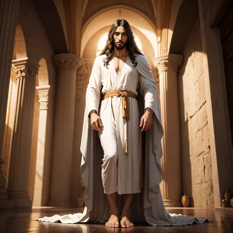 Jesus with his long robe up to his sandal feet facing. Ultra-clear resolution , todo o corpo