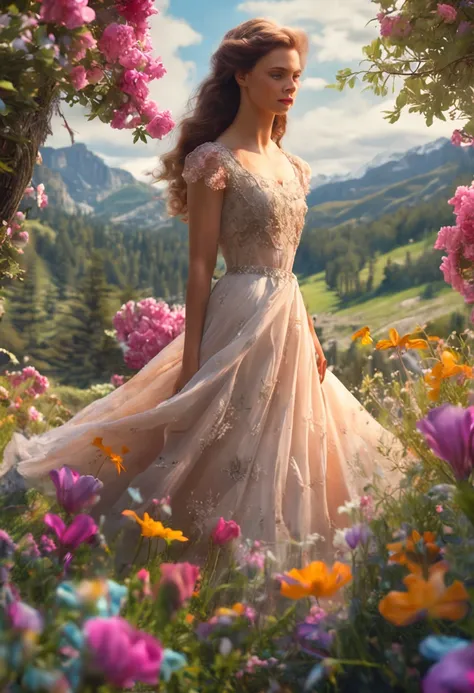 Oil painting princess on meadow