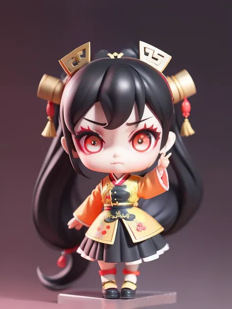 Cute cartoon，Qing dynasty zombies，schoolgirls，There is talisman paper on the head，Raise your arms forward，Black double ponytail，Ceramic sculpture，Anime sculptures，Anime figure，adolable，Blushlush，largeeyes，3Drenderingof，Daisaku，Need，beautiful  detailed face...