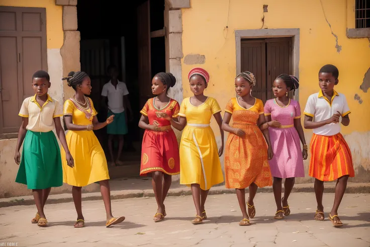 Year: 2018
Country: Mozambique
Description: In the historic city of Maputo, a group of teenagers dressed in colorful traditional garments engage in a traditional dance on the cobbled streets. The pastel hues of the colonial-era buildings contrast with the ...