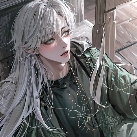 (absurderes, a high resolution, ultra detailed),(masterpiece, best quality:1.2),1boy,close-up shot shot,long hair,white hair,hai...